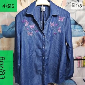 Blair Denim Shirt with Butterfly Embroidery